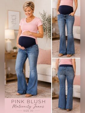 PinkBlush Maternity Flare Jeans Size 30 Full Belly Panel Stretch Denim
